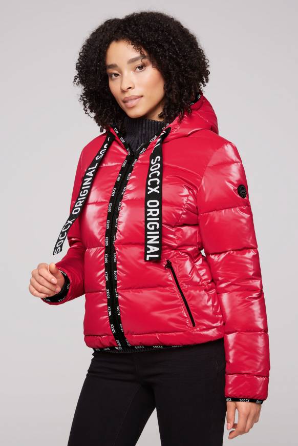 Soccx Glänzende Steppjacke mit Samt-Optik clear red Kostenloser Versand international