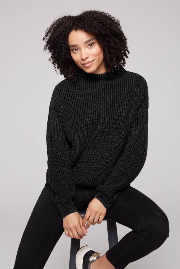 Soccx Rippstrickpullover Stone Washed black Im Verkauf