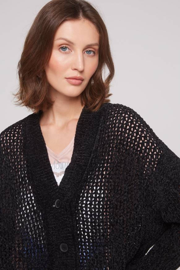 Soccx Chenille-Cardigan mit Strickmuster black Hotsell