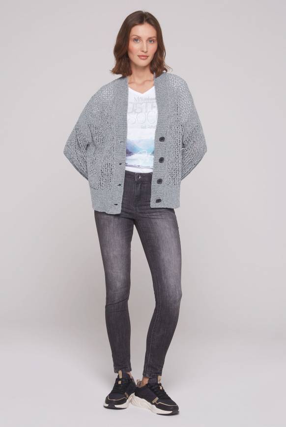 Soccx Chenille-Cardigan mit Strickmuster cold grey im Angebot