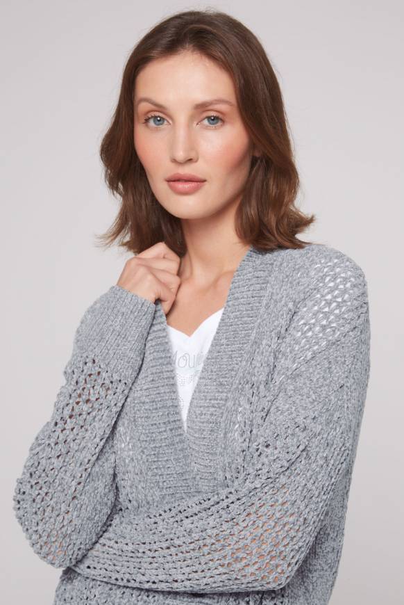 Soccx Chenille-Cardigan mit Strickmuster cold grey im Angebot