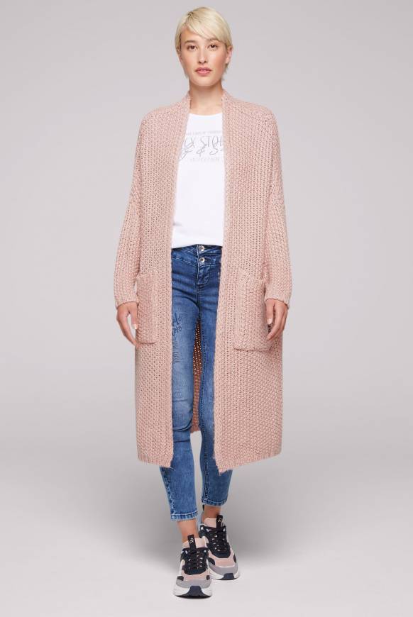 Soccx Langer Cardigan mit Perlmuster rose blush Günstiger Verkauf
