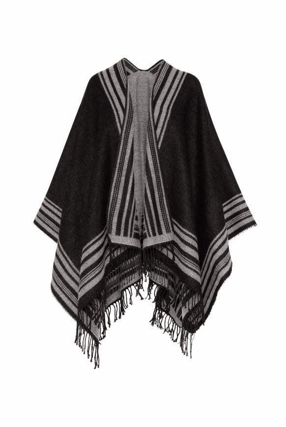 Soccx Poncho mit Streifen-Design und Fransen black / grey Fabrikverkauf
