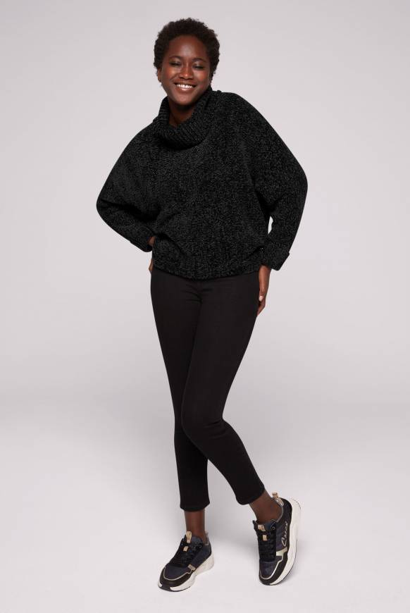 Soccx Oversized Rollkragenpullover aus Chenille black Blitzverkäufe