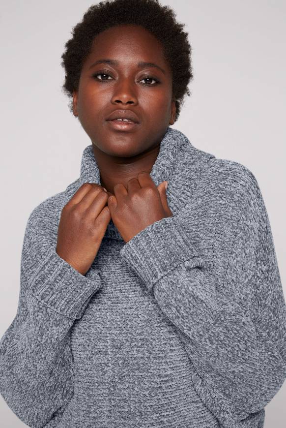 Soccx Oversized Rollkragenpullover aus Chenille cold grey Kostenloser Versand