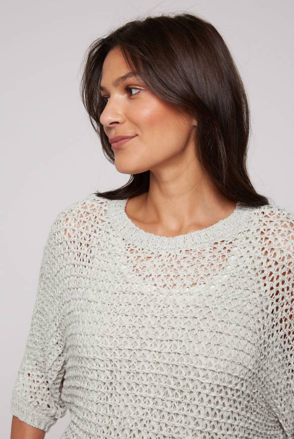 Soccx Kurzarm-Pullover aus Strukturgarn stone beige Fabrik Onlineshop