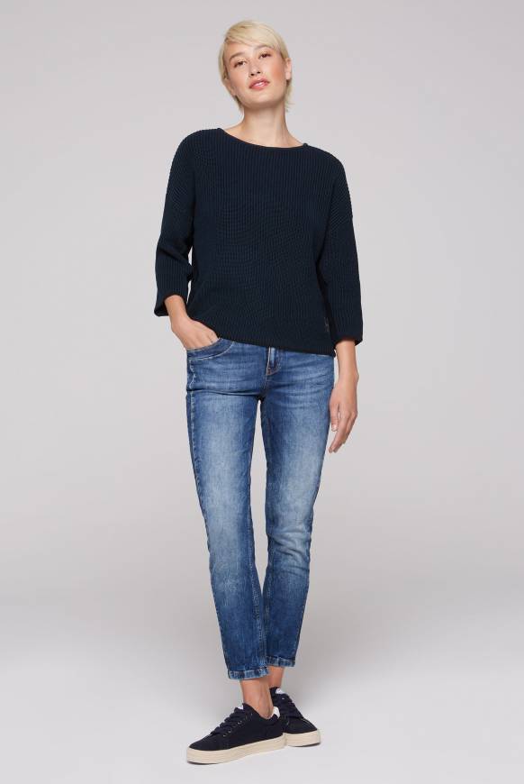 Soccx Stone Washed Pullover mit Intarsia-Design blue navy Fabrikpreis