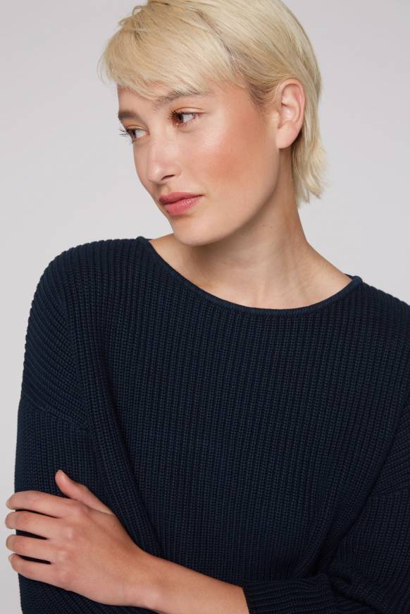 Soccx Stone Washed Pullover mit Intarsia-Design blue navy Fabrikpreis