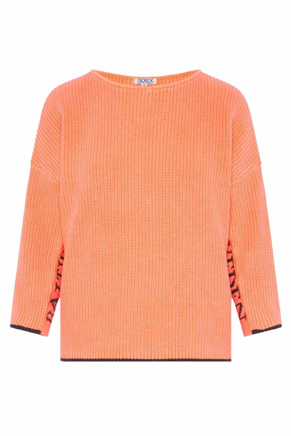 Soccx Stone Washed Pullover mit Intarsia-Design neon orange Sonderangebot
