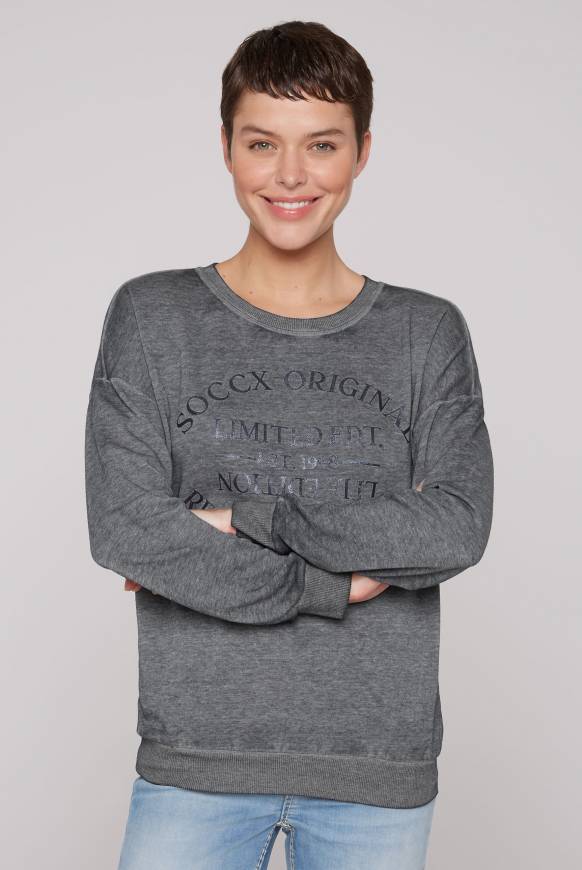 Soccx Sweatshirt mit Ausbrenner-Effekten und Print blue navy Weihnachtsangebot