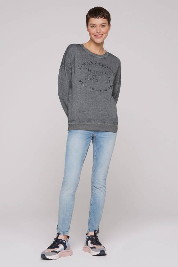 Soccx Sweatshirt mit Ausbrenner-Effekten und Print blue navy Weihnachtsangebot