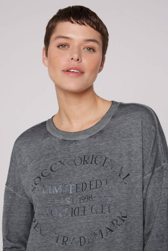 Soccx Sweatshirt mit Ausbrenner-Effekten und Print blue navy Weihnachtsangebot