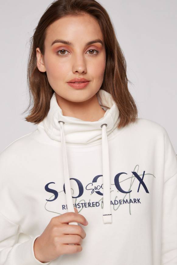 Soccx Sweatshirt mit hohem Kragen und Logo Print ivory Neueste Mode