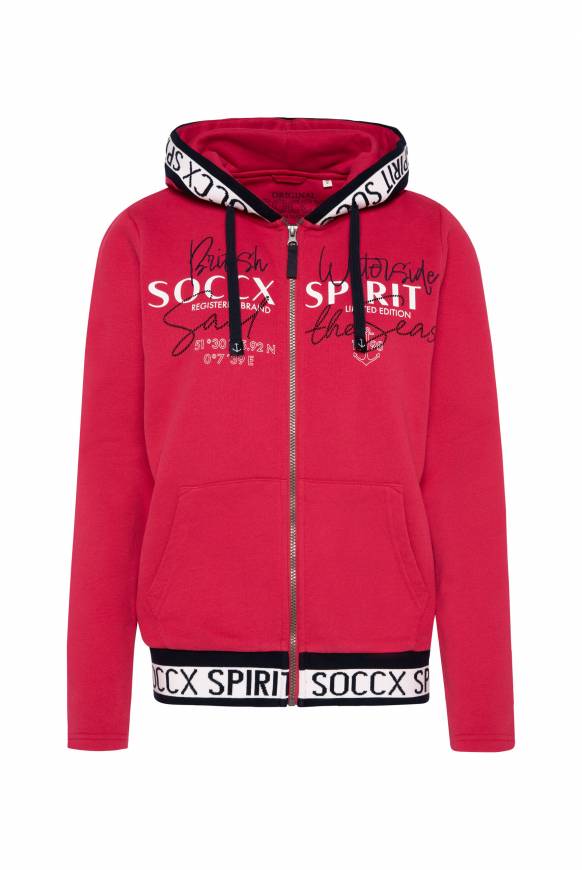 Soccx Kapuzensweatjacke mit Intarsia-Logo-Details clear red Zeitlich begrenztes Angebot