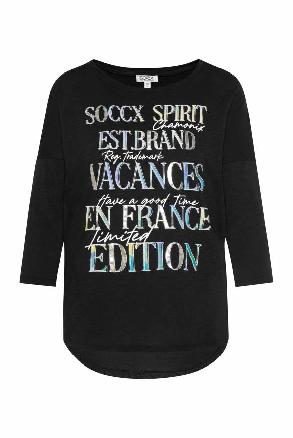 Soccx Shirt mit 3/4-Ärmeln und buntem Wording Print black Saisonale Angebote
