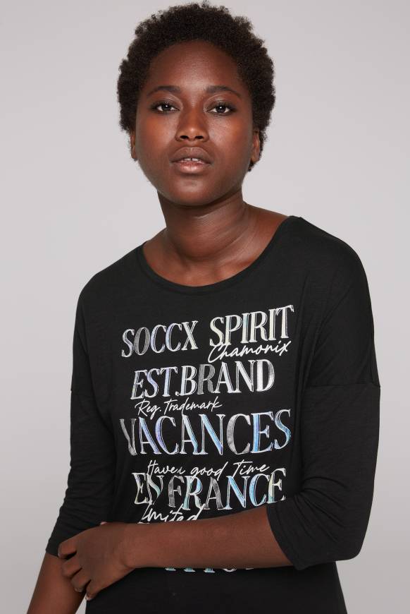 Soccx Shirt mit 3/4-Ärmeln und buntem Wording Print black Saisonale Angebote