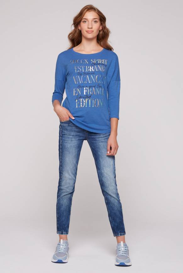 Soccx Shirt mit 3/4-Ärmeln und buntem Wording Print vividblue Räumungsverkauf