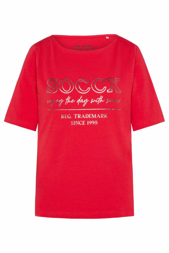 Soccx T-Shirt mit U-Bootausschnitt und Print clear red Kauf eins, bekomm eins gratis