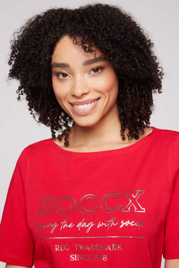 Soccx T-Shirt mit U-Bootausschnitt und Print clear red Kauf eins, bekomm eins gratis