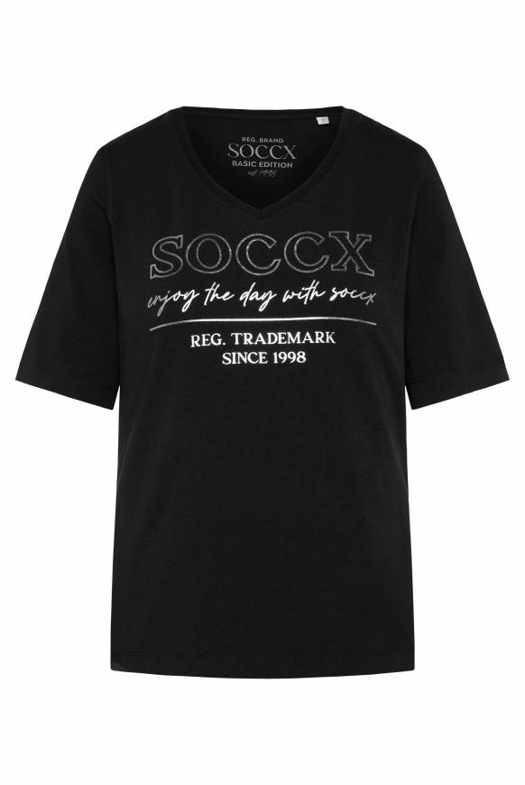 Soccx T-Shirt mit V-Ausschnitt und Print black Sonderangebote