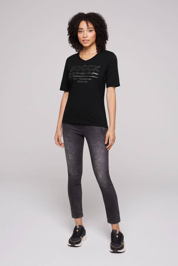 Soccx T-Shirt mit V-Ausschnitt und Print black Sonderangebote
