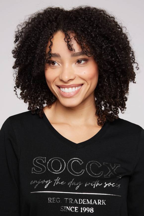Soccx T-Shirt mit V-Ausschnitt und Print black Sonderangebote