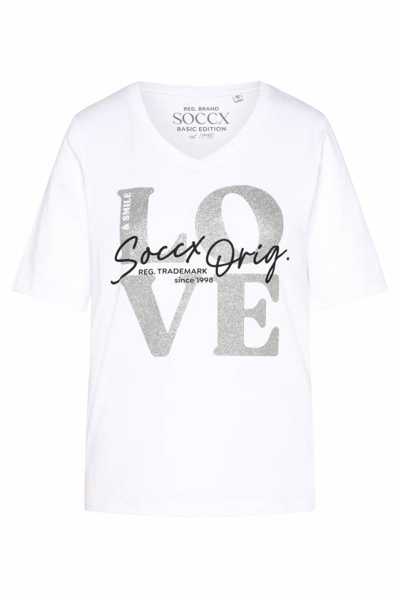 Soccx T-Shirt mit V-Ausschnitt und Print opticwhite Riesige Ersparnisse