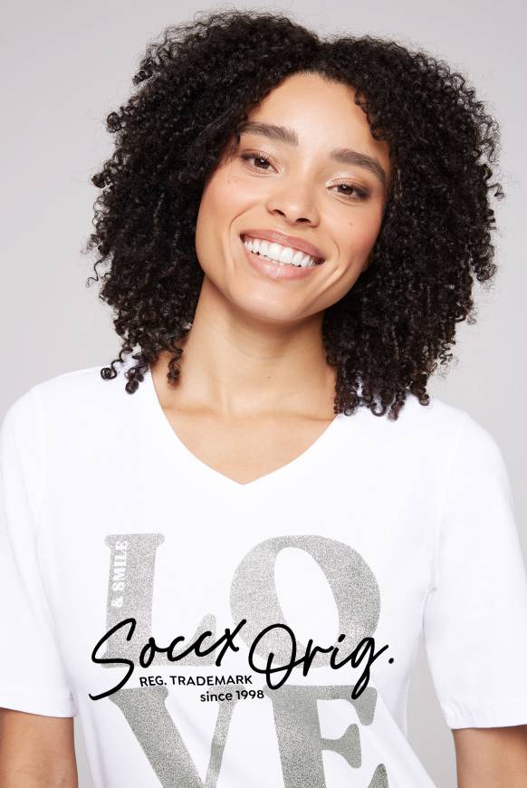 Soccx T-Shirt mit V-Ausschnitt und Print opticwhite Riesige Ersparnisse