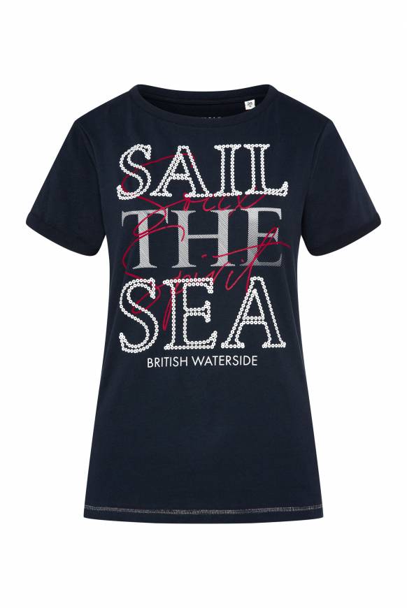 Soccx T-Shirt mit U-Boot-Ausschnitt und Glossy-Pailletten-Print blue navy Super Sparpreis