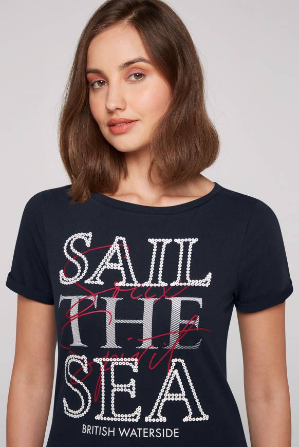 Soccx T-Shirt mit U-Boot-Ausschnitt und Glossy-Pailletten-Print blue navy Super Sparpreis
