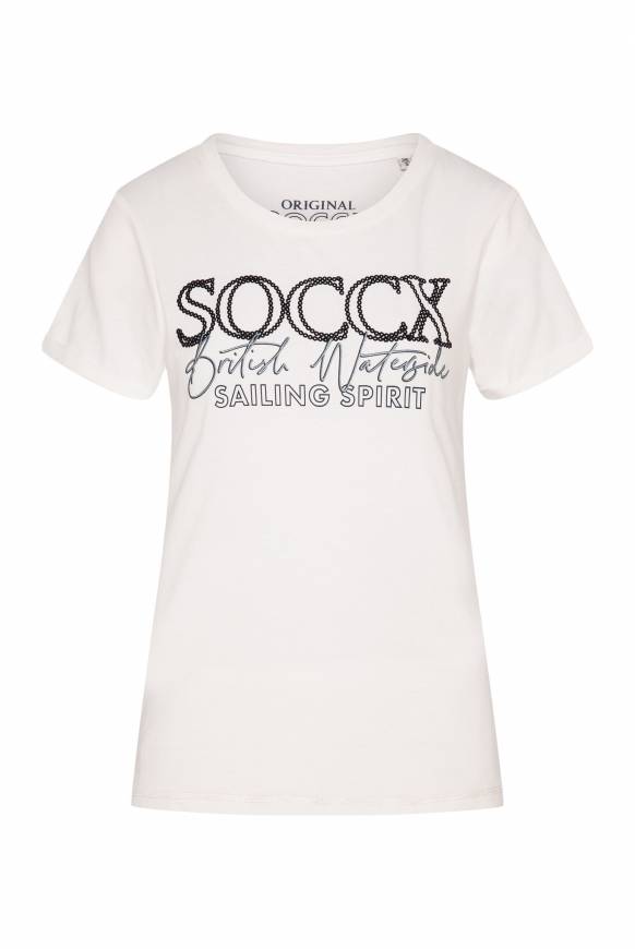 Soccx T-Shirt mit Rundhalsausschnitt und Glitter Print ivory Kostenlose Rückgabe