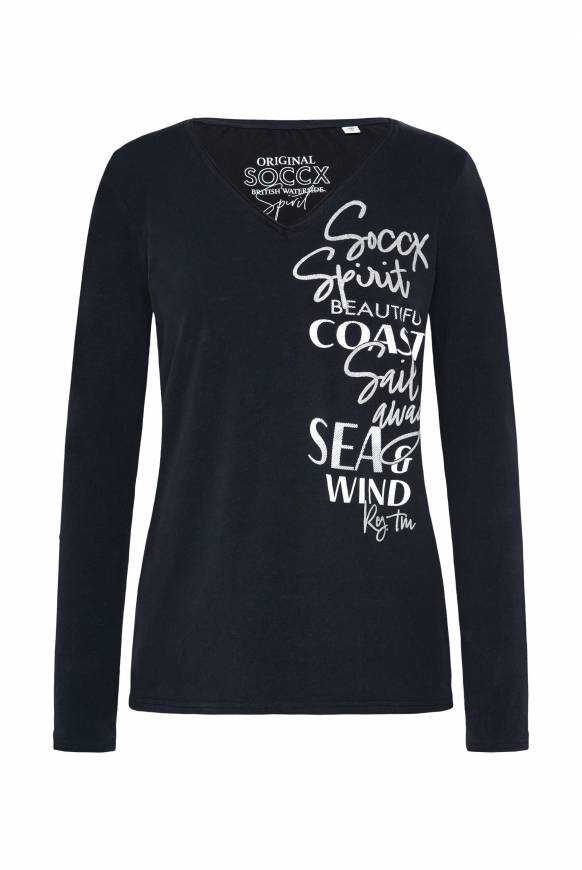 Soccx Longsleeve mit V-Ausschnitt und Glitter-Puff-Prints blue navy Begrenzte Freigabe