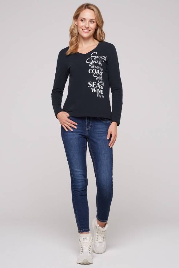 Soccx Longsleeve mit V-Ausschnitt und Glitter-Puff-Prints blue navy Begrenzte Freigabe