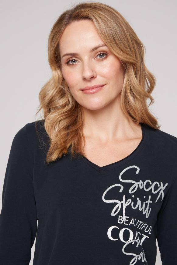 Soccx Longsleeve mit V-Ausschnitt und Glitter-Puff-Prints blue navy Begrenzte Freigabe