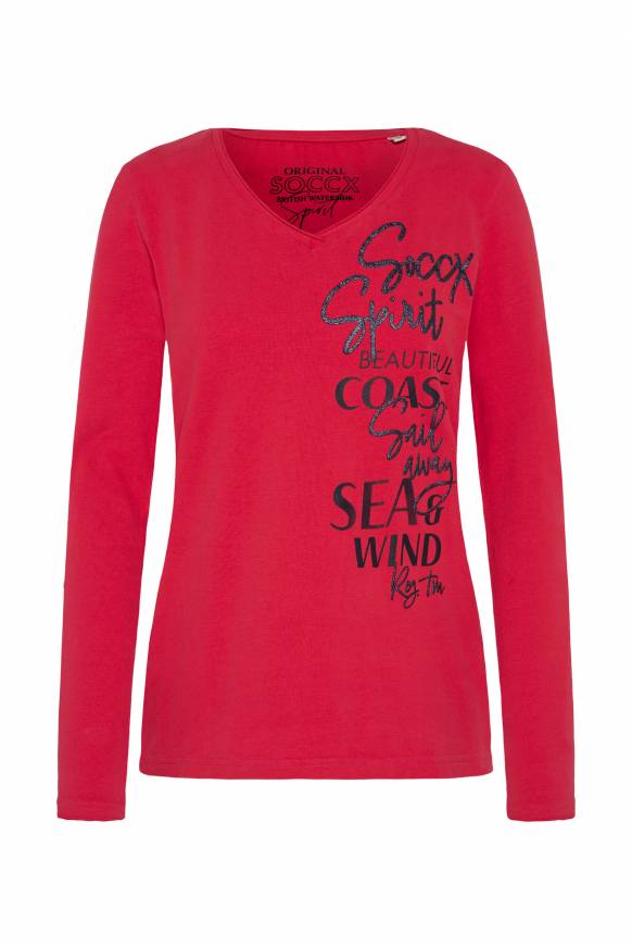 Soccx Longsleeve mit V-Ausschnitt und Glitter-Puff-Prints clear red Letzte 3 Tage