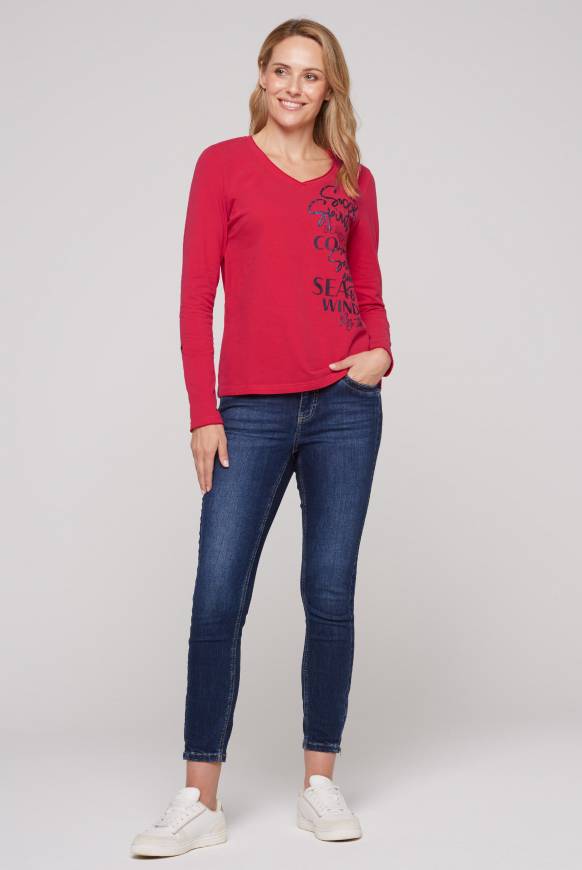 Soccx Longsleeve mit V-Ausschnitt und Glitter-Puff-Prints clear red Letzte 3 Tage