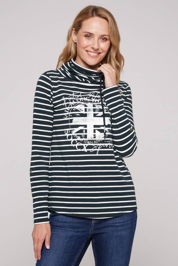 Soccx Ringelshirt mit hohem Kragen und Rubber-Artwork blue navy JETZT KAUFEN