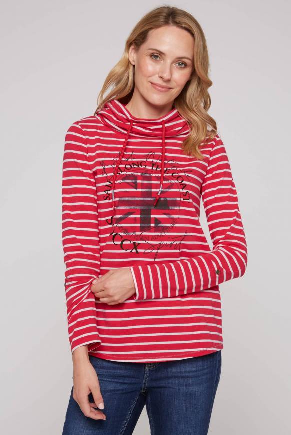 Soccx Ringelshirt mit hohem Kragen und Rubber-Artwork clear red Neueste Stile