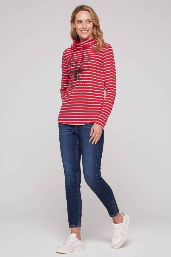 Soccx Ringelshirt mit hohem Kragen und Rubber-Artwork clear red Neueste Stile