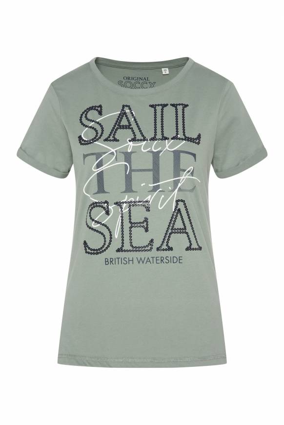 Soccx T-Shirt mit Rundhalsausschnitt und Glossy-Pailletten-Print muted aqua Letzte 2 Tage