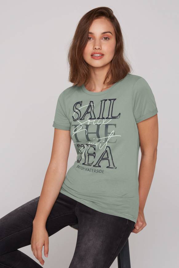 Soccx T-Shirt mit Rundhalsausschnitt und Glossy-Pailletten-Print muted aqua Letzte 2 Tage