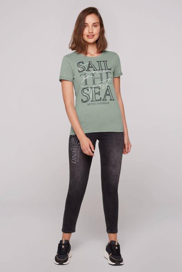 Soccx T-Shirt mit Rundhalsausschnitt und Glossy-Pailletten-Print muted aqua Letzte 2 Tage