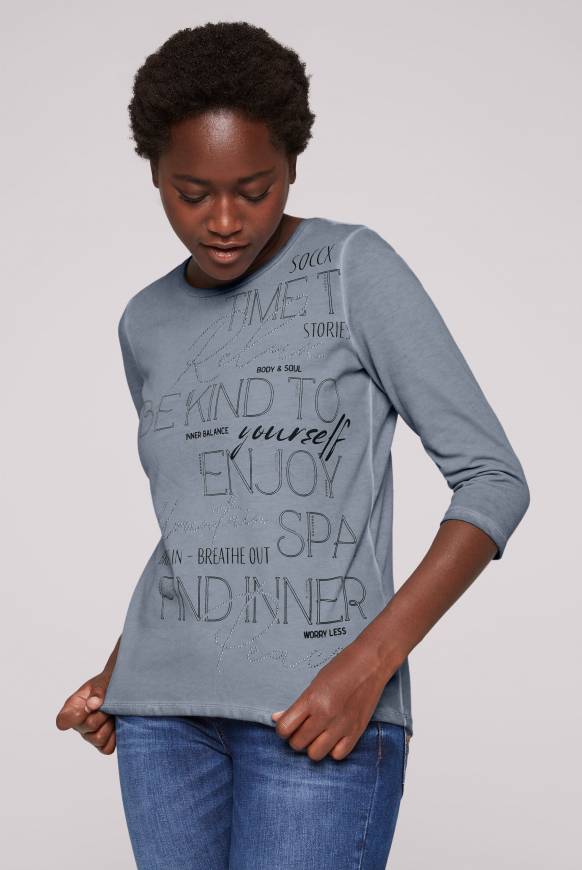 Soccx Shirt mit Wording Print und Schmucksteinen cold grey Bis zu 50% Rabatt