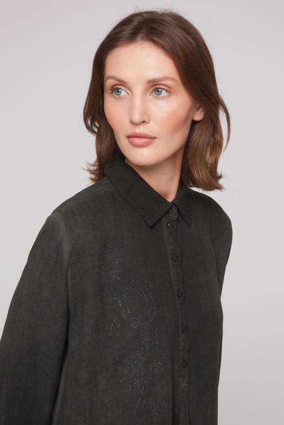 Soccx Longbluse Oil Dyed mit Logo aus Schmucksteinen black Sonderangebot der Fabrik