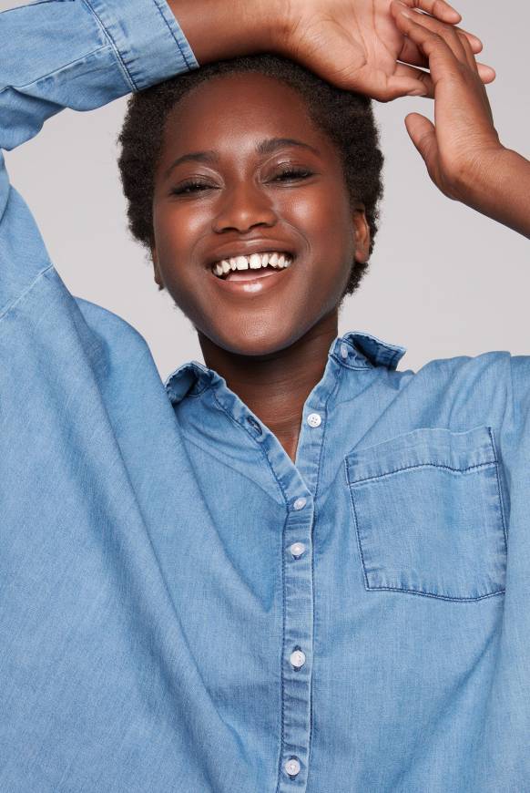 Soccx Oversized Denim-Bluse mit Print blue vintage Vierteljährliche Förderung