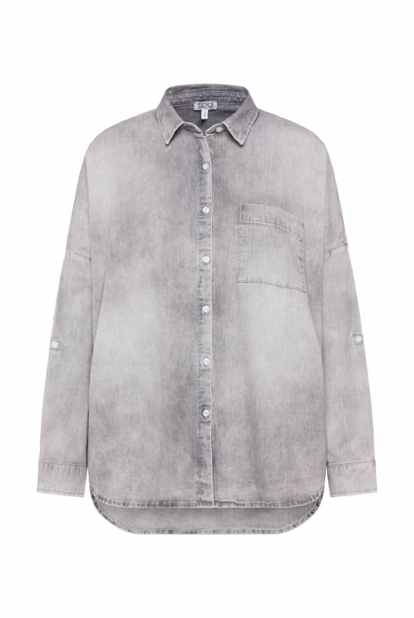 Soccx Oversized Denim-Bluse mit Print light grey bleached Bis zu 55% Rabatt