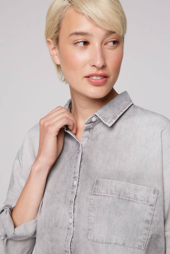 Soccx Oversized Denim-Bluse mit Print light grey bleached Bis zu 55% Rabatt