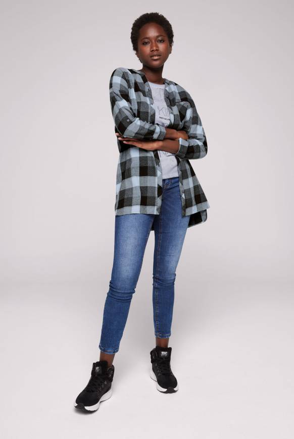 Soccx Lange Karobluse aus Flanell cozy blue Discount Store für neue Produkte