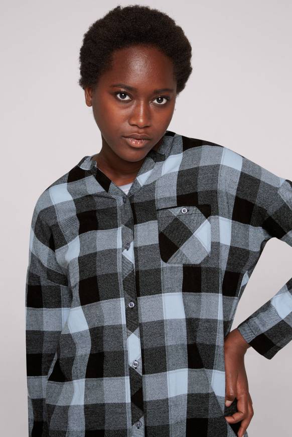 Soccx Lange Karobluse aus Flanell cozy blue Discount Store für neue Produkte