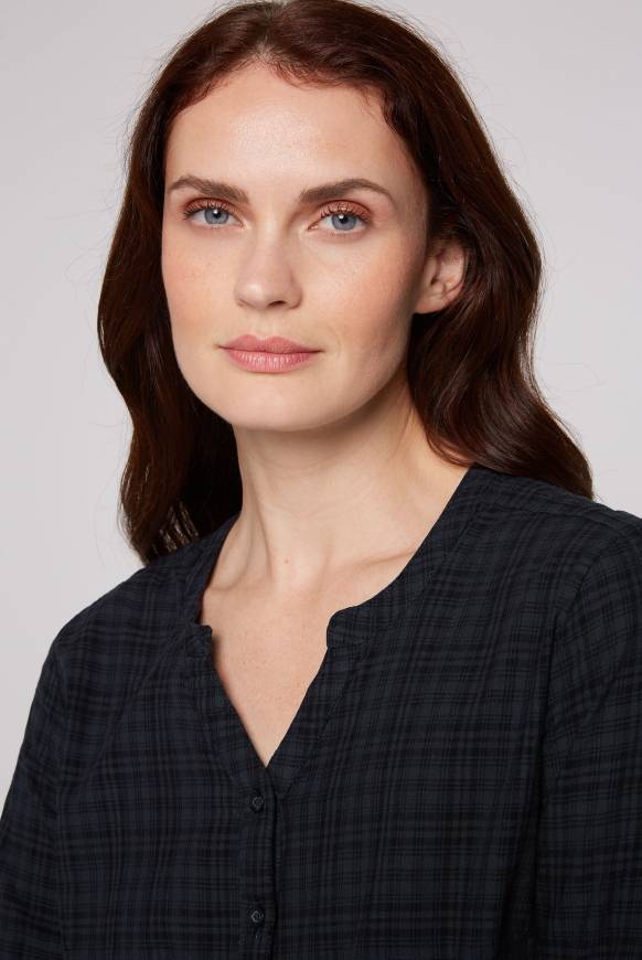 Soccx Karierte Langarmbluse mit Tunika-Ausschnitt blue navy Super Rabatt